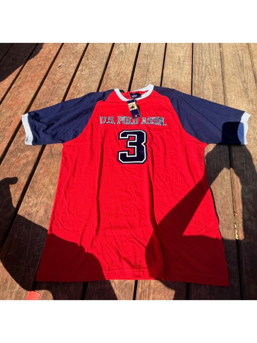 U.S. Polo Assn. Mens Red & Navy Colorblock T-Shirt Large Cotton Casual Raglan Te